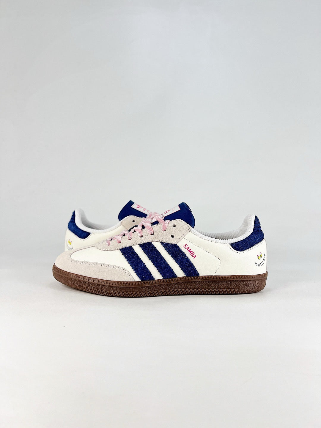 adidas Samba OG Smile Face Sneakers, Off White Navy Blue Unisex Casual Shoes