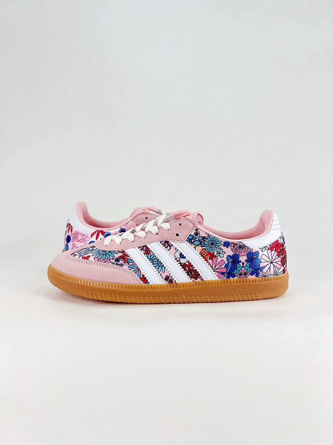 Adidas Samba Low Top Casual Sneakers Unisex Light Pink Floral Print Custom