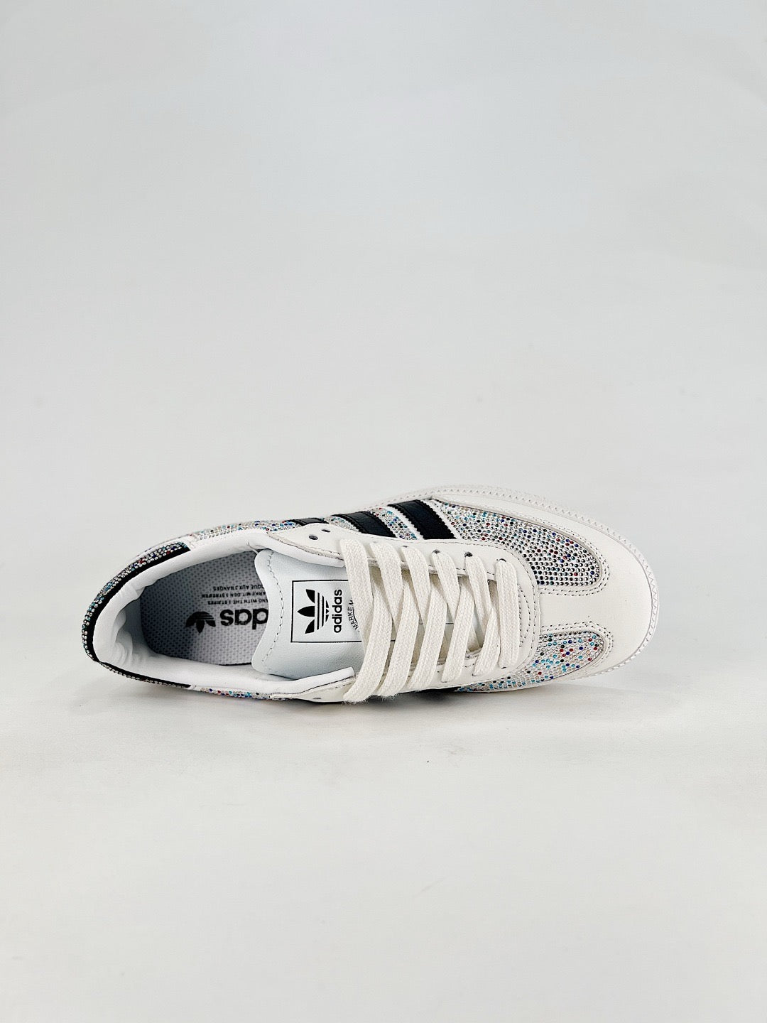 Adidas Samba Low Top Casual Sneakers Unisex White Base Full AB Rhinestone + Black Stripes