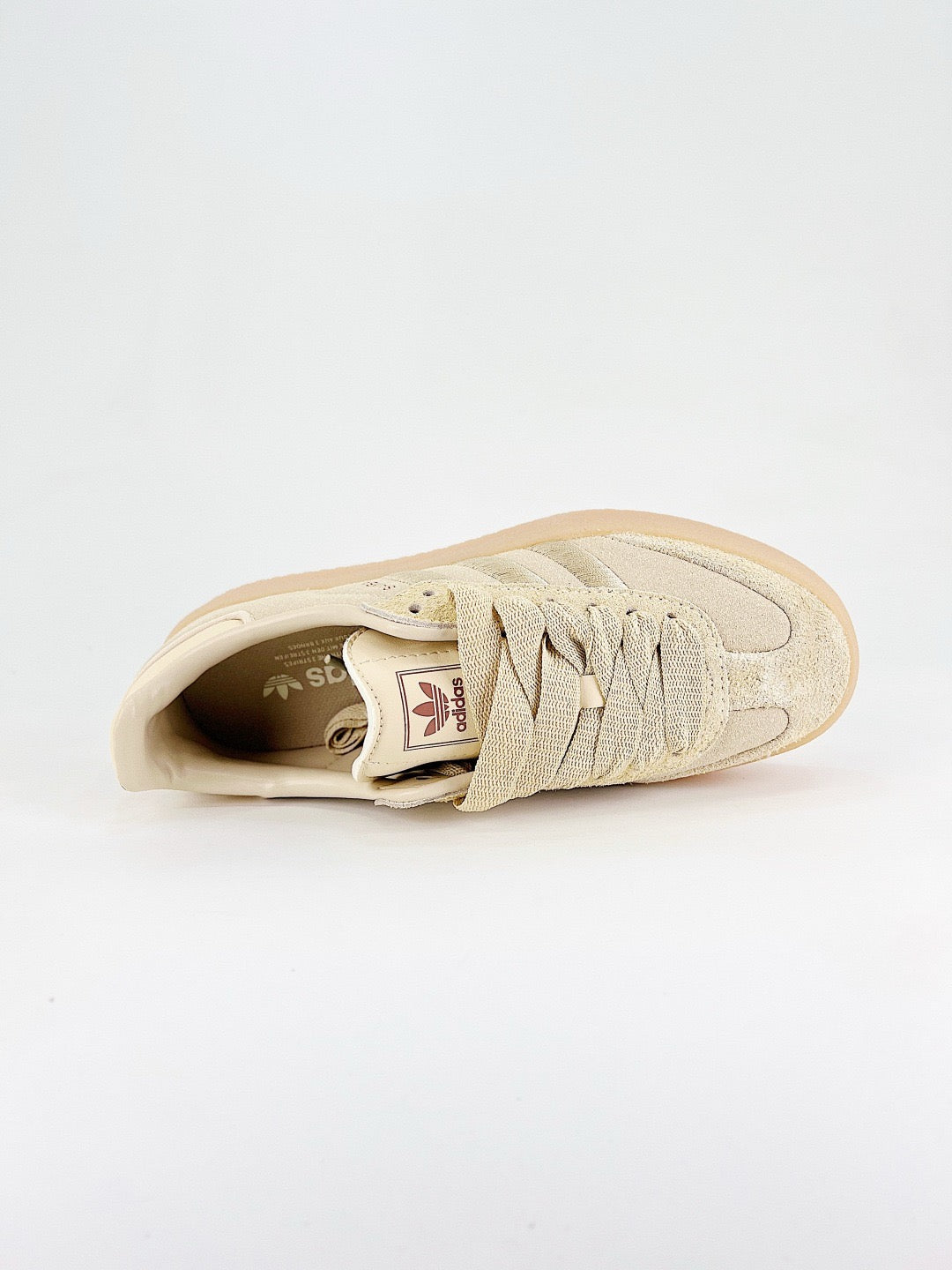 Adidas Samba Unisex Sneakers Beige Suede Metallic Silver Stripes Gum Sole
