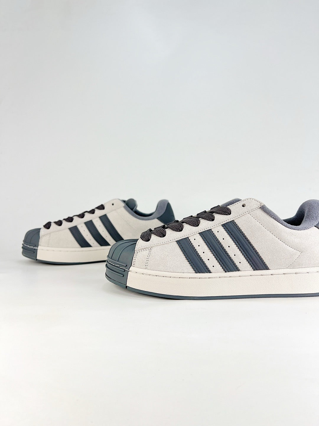 Adidas Superstar Off White Dark Grey Suede Sneakers Unisex